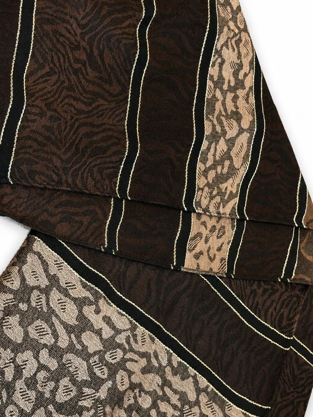 Pashmina Scarf Shawl Wrap Brown Animal Print Metallic Cover Up Fringe 80x27 OSFA